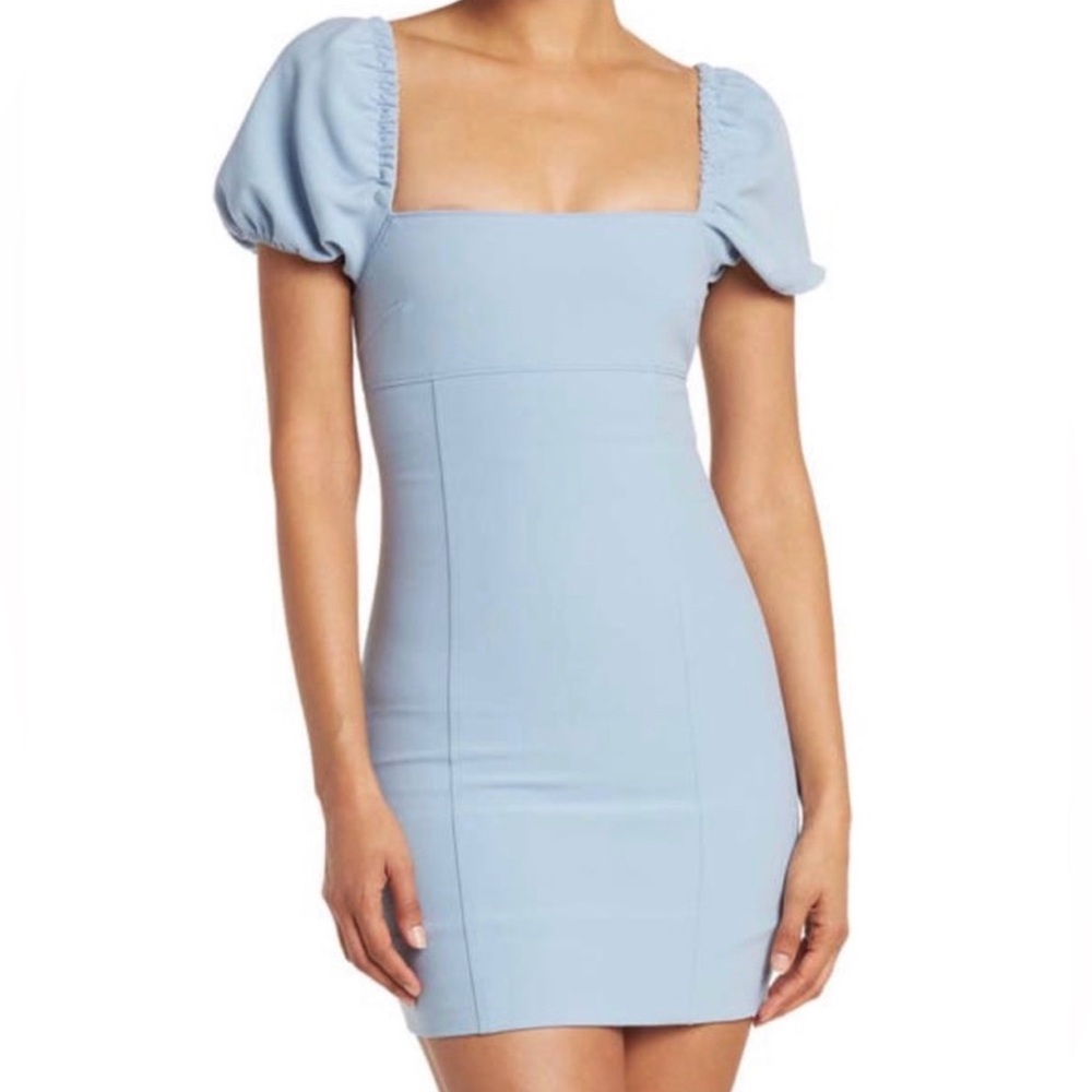 CINQ À SEPT Havana Puff Sleeve Minidress in Cloudy Day